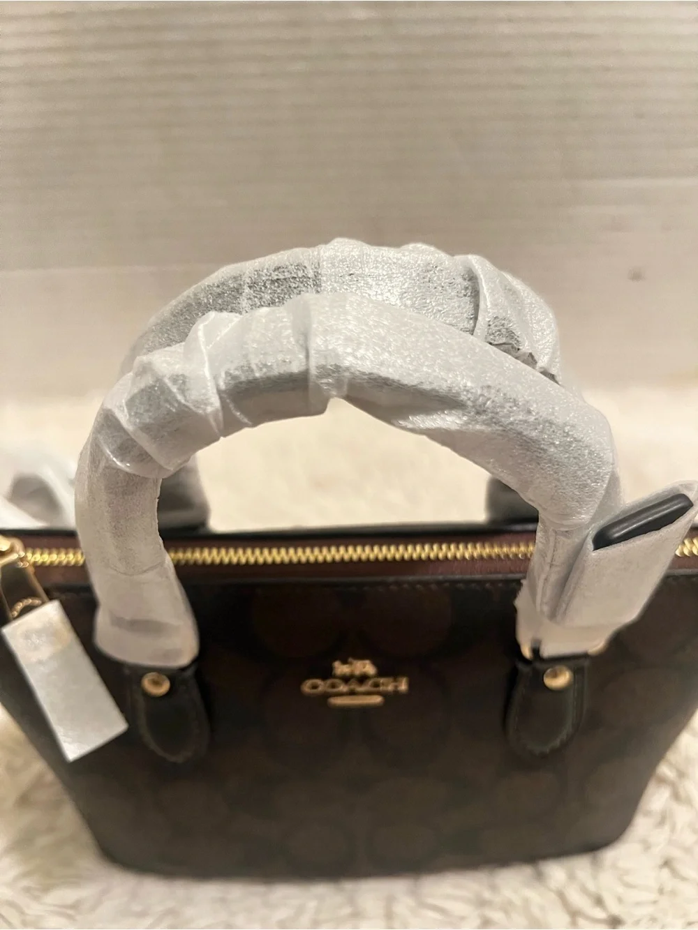 Coach Brown Signature Mini Gallery Satchel with Black Trim